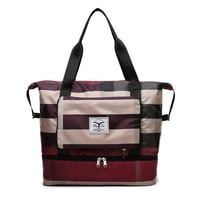 Large ladies Weekender Nylon striped Travel Bag, Tote Bag With zip pocket