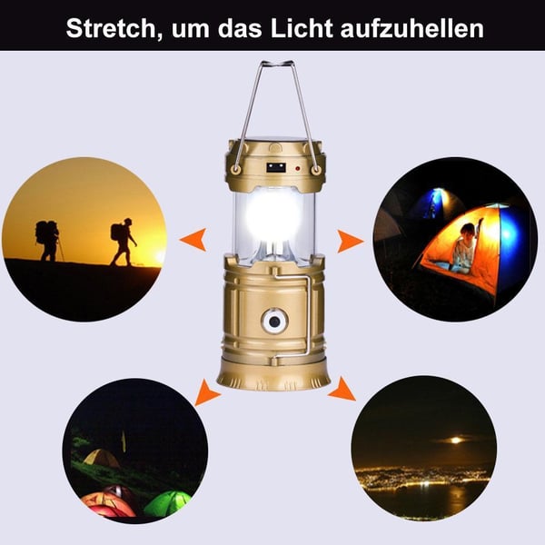 Solar wiederaufladbare LED Laterne für Camping, mit Lithiumbatterie