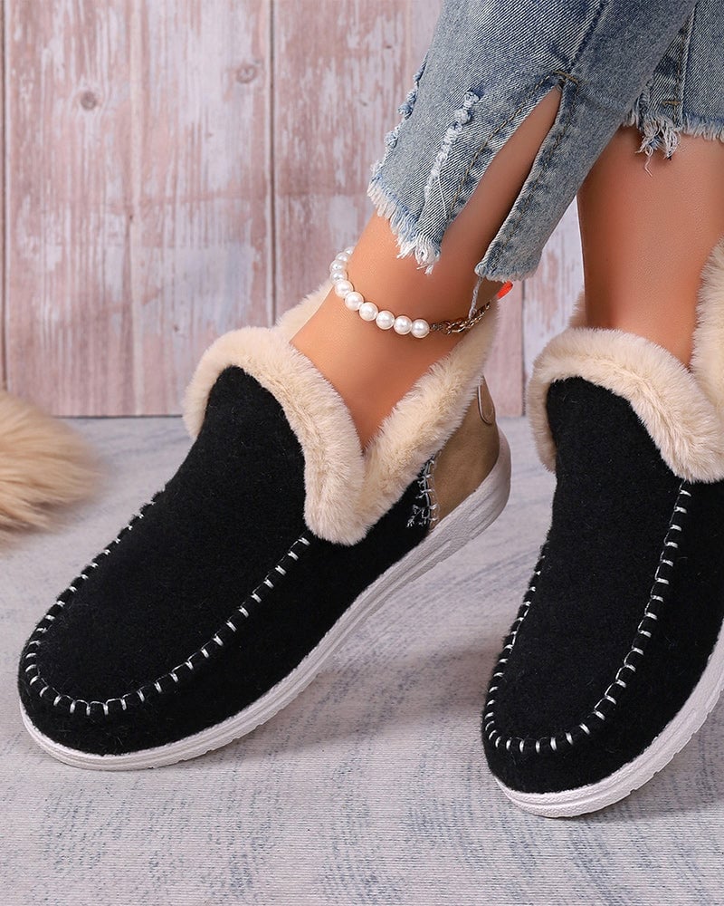 Lässige, warme flache schuhe mit patchwork-muster in einheitlicher farbe