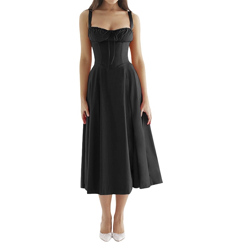 Elegantes einfarbig geschlitztes Cami-Kleid mit Taillenbinde