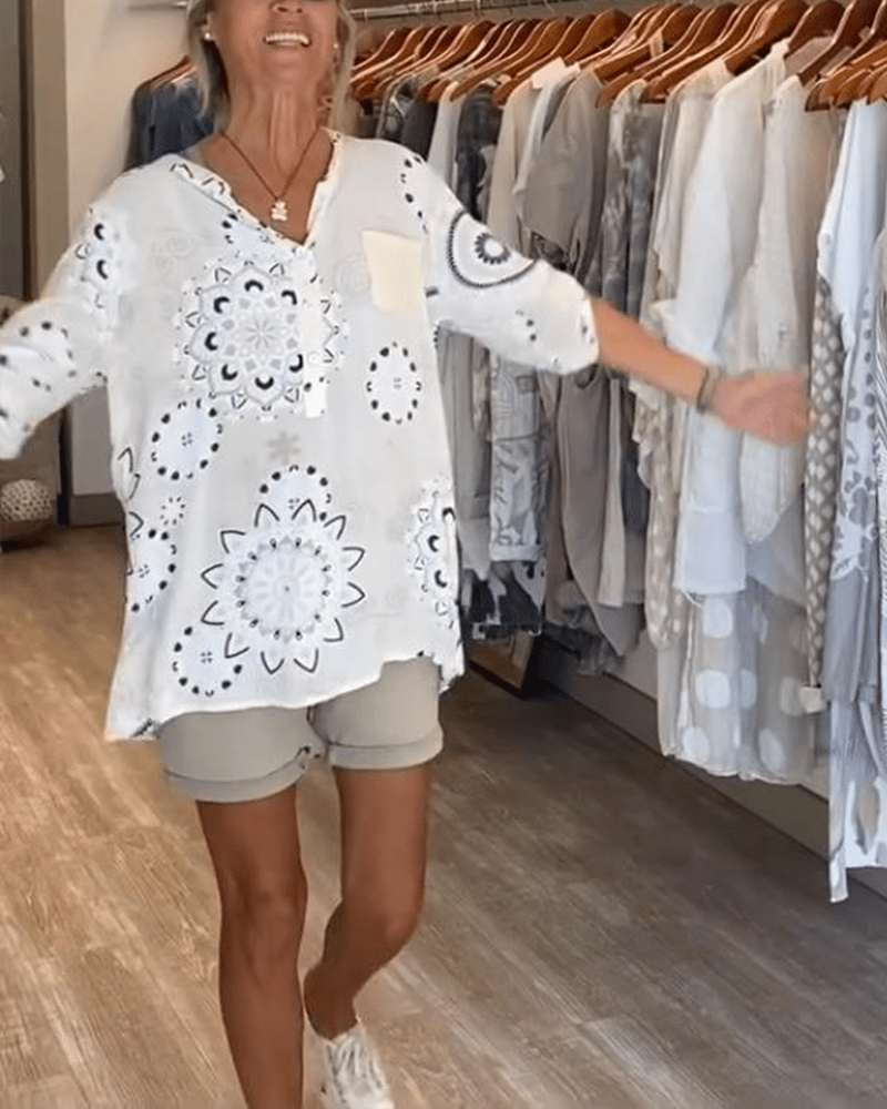 Blouse Veelzijdig V-Hals Bedrukt Halve Mouwen