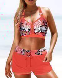 High Waist Leaves Print Bikinis