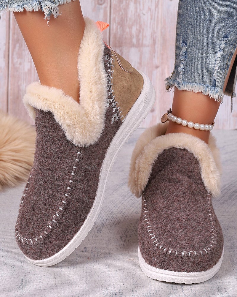 Casual solid color patchwork warm flat shoes