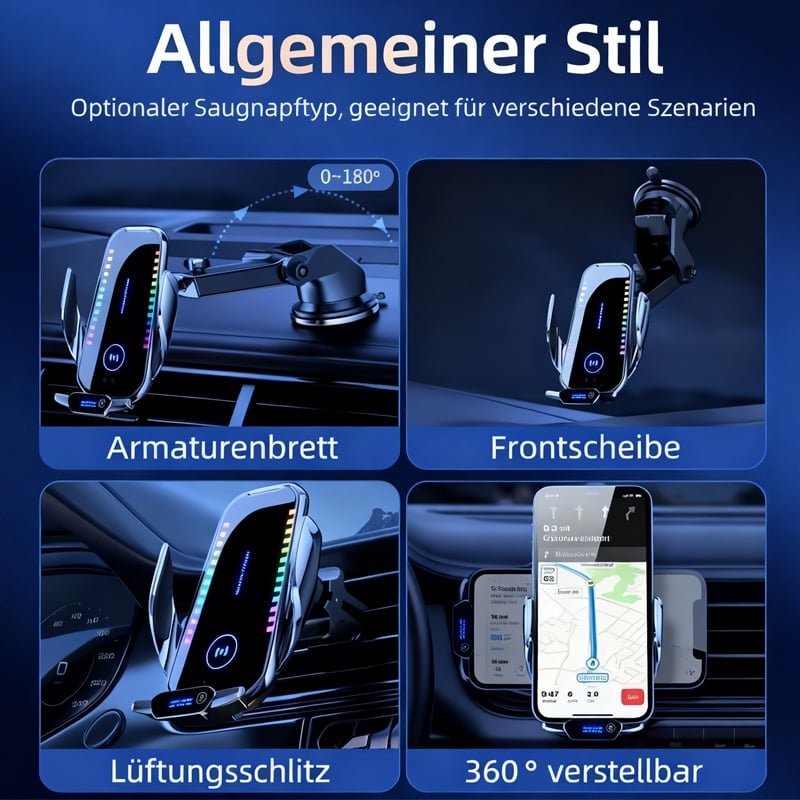 T28 Intelligente 15W Schnelllade-Autohalterung mit RGB-Ambient-Licht
