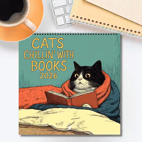 Cats Chillin' with Books 2026 Wall Calendar