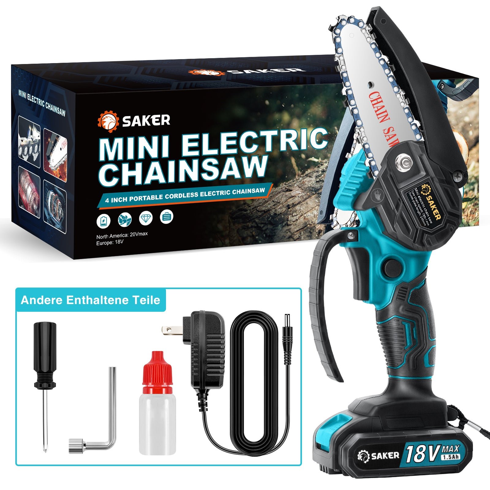 Saker 4 Zoll 18V Mini Kettensäge Akku Einhand Elektrokettensäge