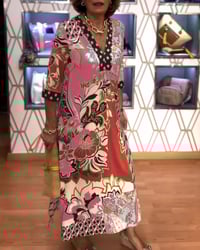 Robe au Col en V avec Impression Vintage et Découpe en Fente