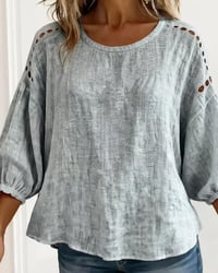 Hollow Cotton Linen Blouse