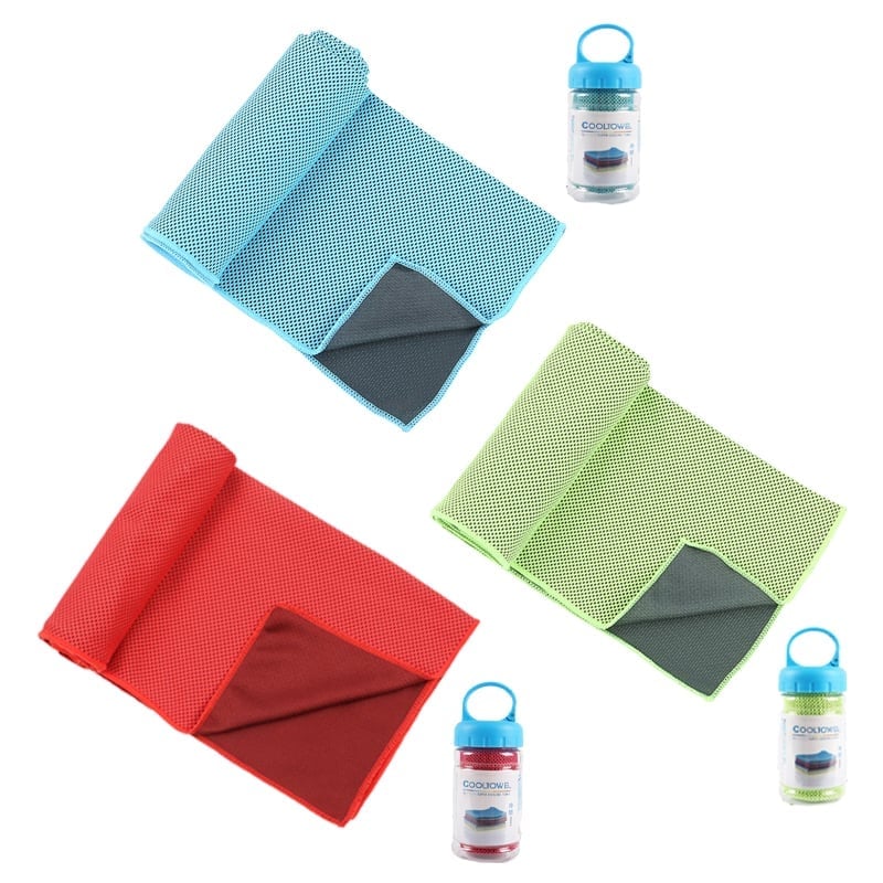 Premium Instant Cooling Towel Set with Storage Bottle
