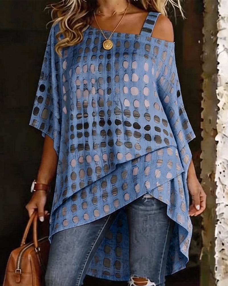 Polka Dot Print One-Shoulder Irregular Blouse