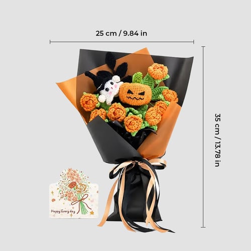 Halloween crochet bouquet arranged as a colorful seasonal decoration