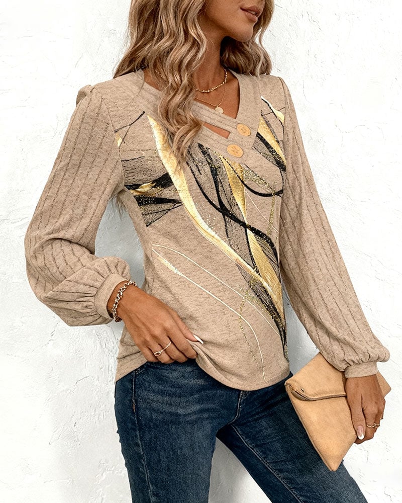 Top Met Gestreept Print-Lantaarnmouw