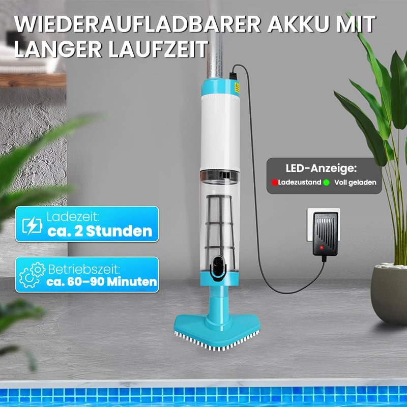 3-in-1 kabelloser, wiederaufladbarer Poolsauger mit leistungsstarkem Motor