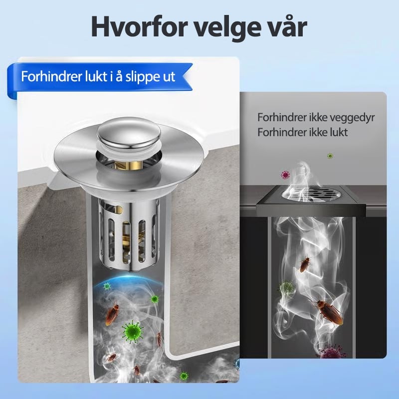 2-i-1 popup-avløp til badet