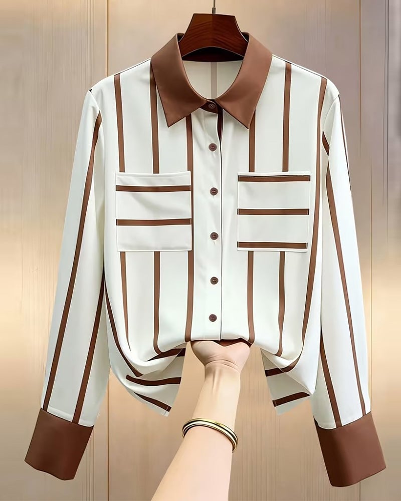 Striped Pocket Satin Casual Shirt