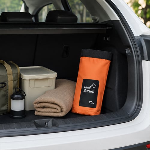 Portable bucket folded for compact storage