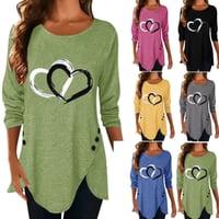Women's Heart Print Irregular Long Sleeve T-shirt