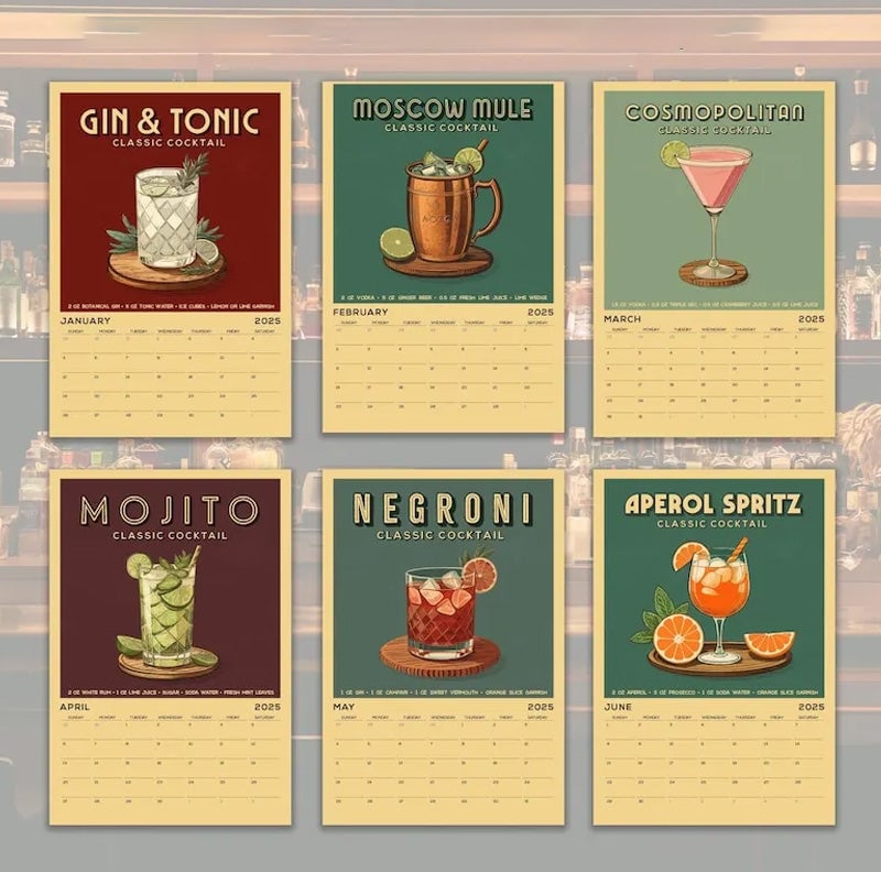 2025 Cocktail Art Wall Calendar