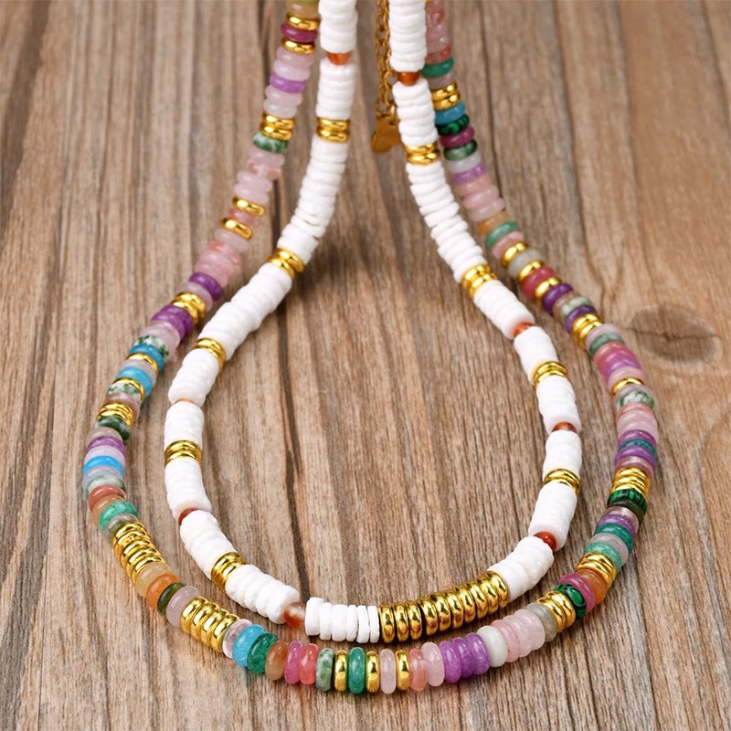 Frisbee Natural Beaded Necklace