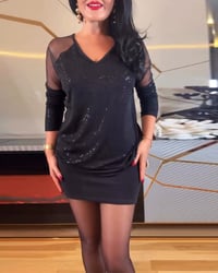 Sexy V-Neck Mesh And Solid Color Sequin Top