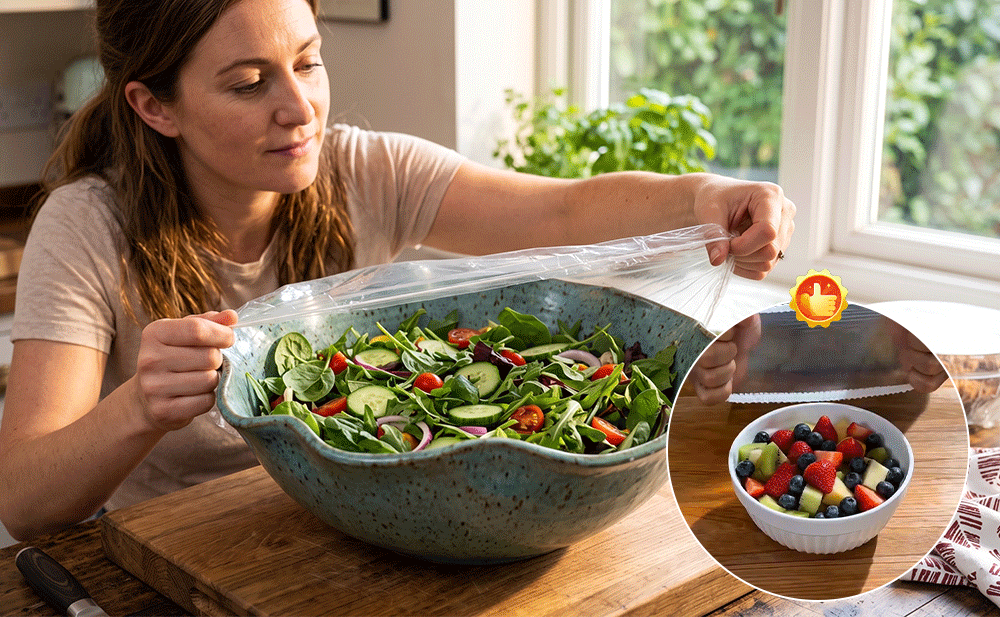 Elastic food cover fitting a bowl