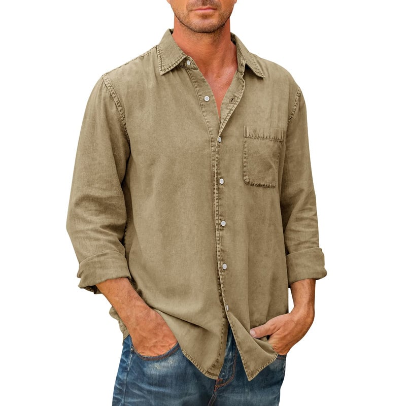 Mens Denim Long Sleeve Button Down Shirt