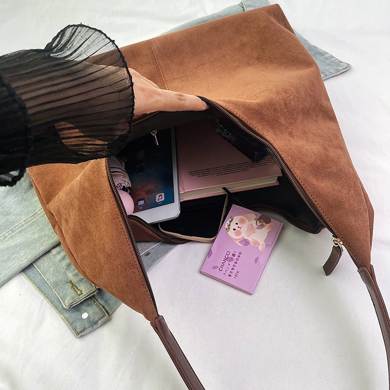 Pendlertasche aus Wildleder mit großem Fassungsvermögen