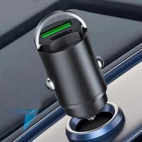 Mini chargeur de voiture rapide avec anneau de traction en métal et double port USB