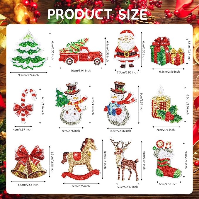 Sakerplus® 12 Pcs Diamond Art Christmas Ornaments