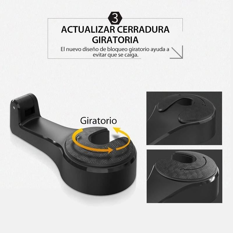 Gancho trasero para asiento de coche con soporte para teléfono móvil (2 piezas)