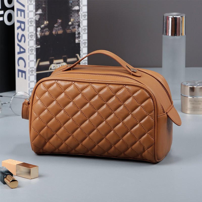 Gesteppte karierte Kosmetiktasche