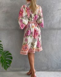 Lantern Sleeve Notched Collar Printed Dress