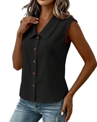 Sleeveless Lapel Linen-Cotton Shirt