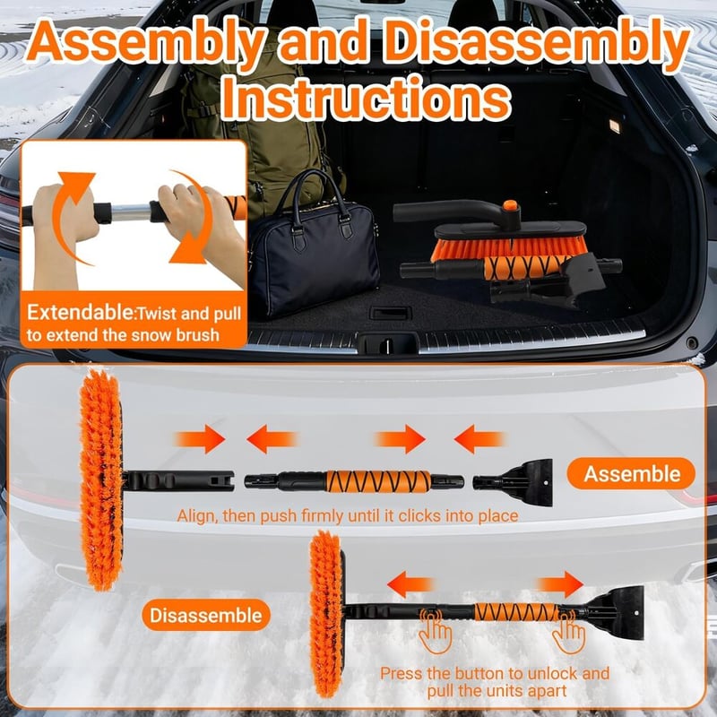 Sakerplus®  3-in-1 Extendable Snow Brush Ice Scraper