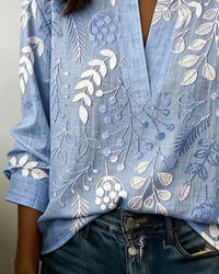 Floral Stand-Collar Blouse