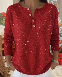 Långärmad Pullover Med Rund Hals Och Knappar