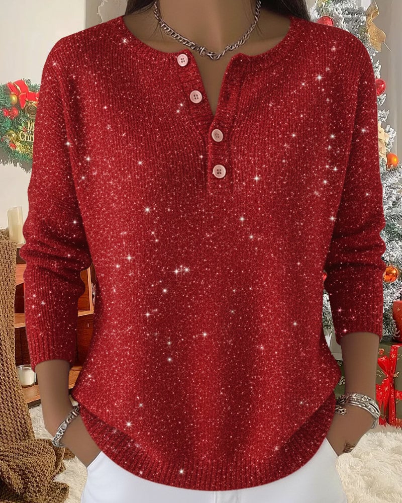 Långärmad Pullover Med Rund Hals Och Knappar