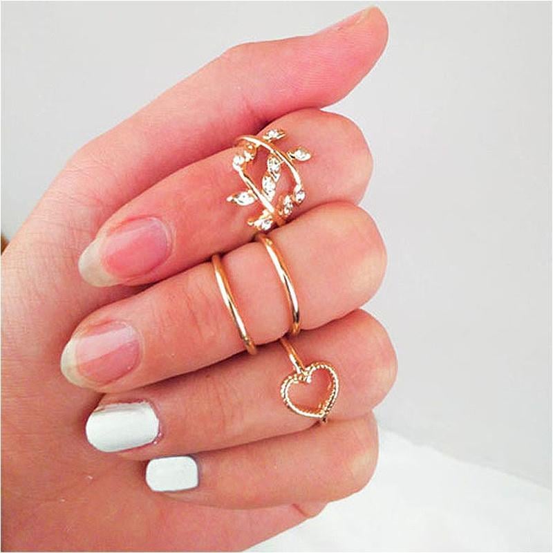 4/Set Fingergelenk-Ringe ，Liebe und Blätter，Diamant