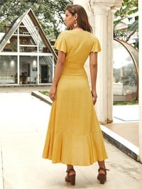 Casual Floral V Neck Short Sleeve Asymmetrical Long Dress