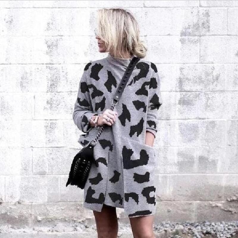 Leopard Mock Neck Sweater Dress