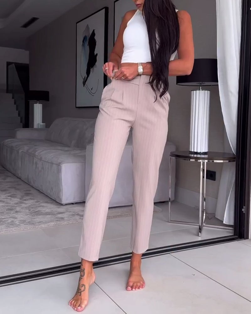 Solid color slim fit casual suit pants