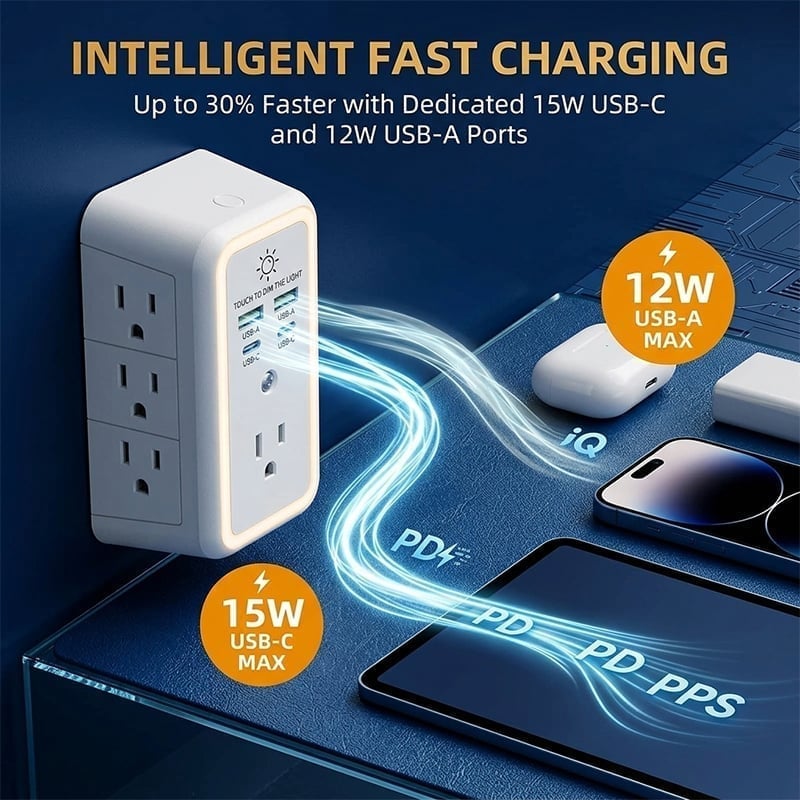 10-in-1 ETL-Certified Surge Protector Power Outlet