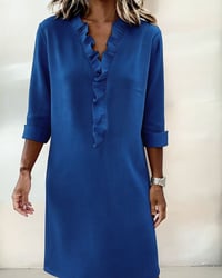 Ruffled V-Neck Solid Color Dress