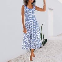 Round Neck Elegant Beach Sleeveless Midi Dresses