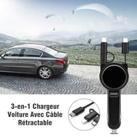 3-en-1 Chargeur Voiture Avec Câble Rétractable