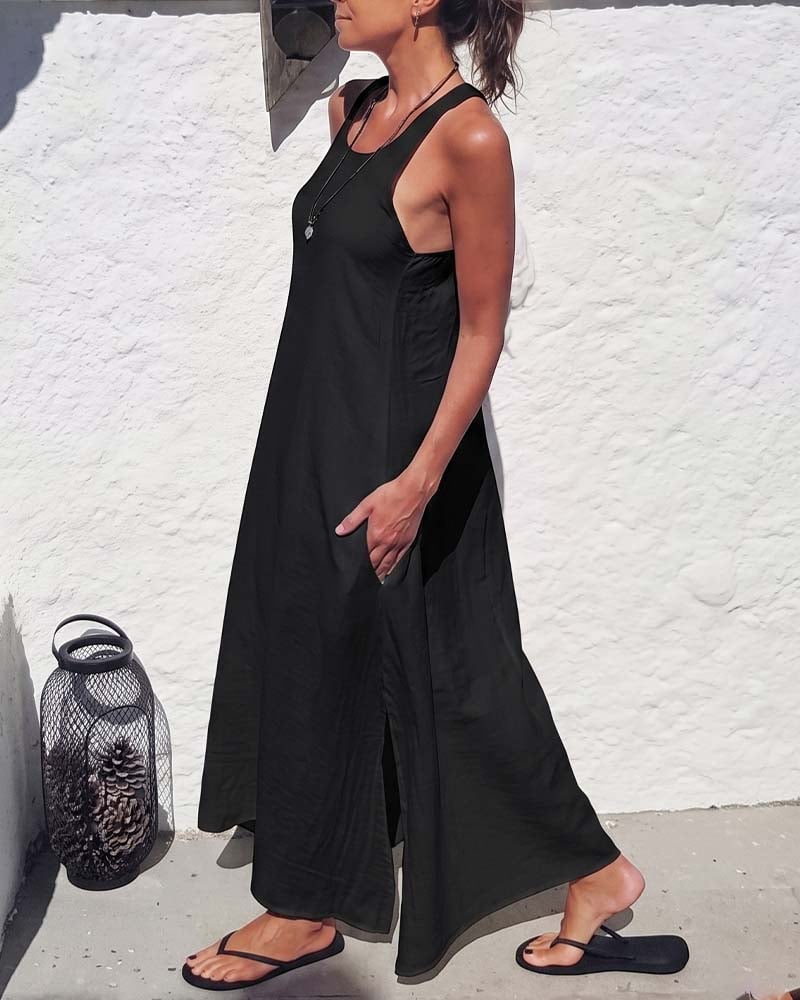 U-Neck Sleeveless Loose Full Skirt Dress
