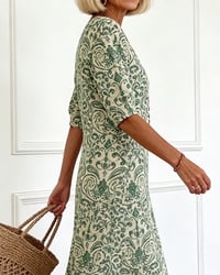 Klänning Vintage Blommönster V-Hals Maxi