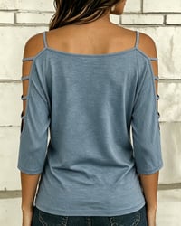 Solid Color Elbow-Length Sleeve Off-Shoulder T-Shirt