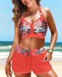 High Waist Leaves Print Bikinis