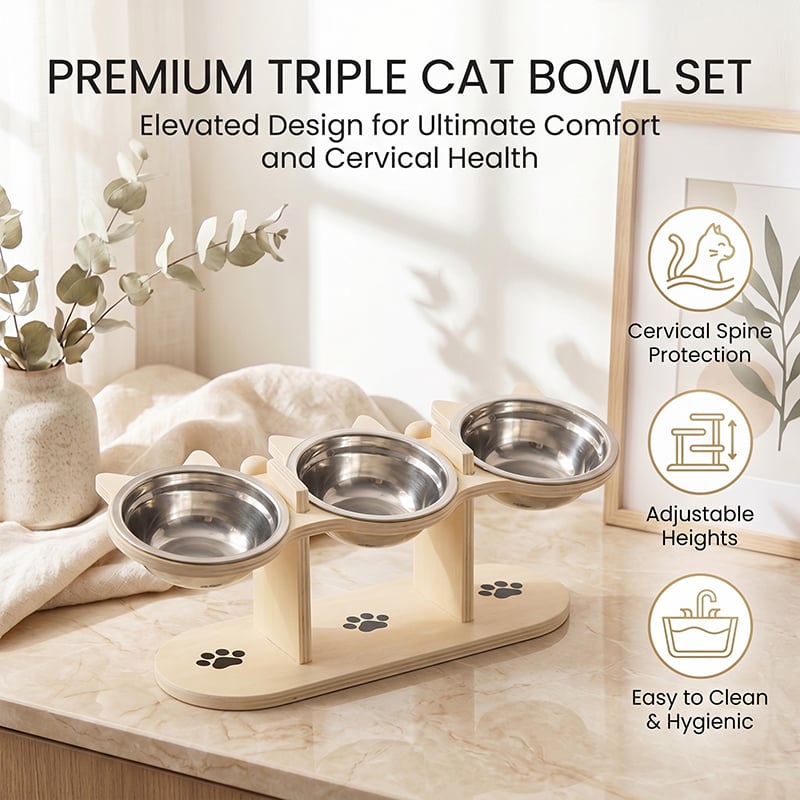 🥘Wooden Cat Bowl Stand